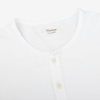 Tela Genova White Cotton Henley T-Shirt Collar