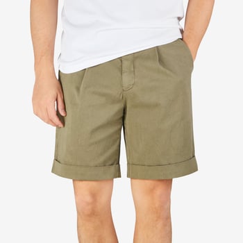 Berwich Military Green Cotton Blend Pleated Shorts Front