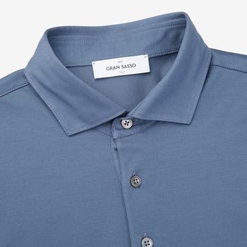 Gran Sasso Steel Blue Cotton Pique Polo Shirt Collar