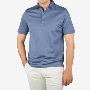 Gran Sasso Steel Blue Cotton Pique Polo Shirt Front