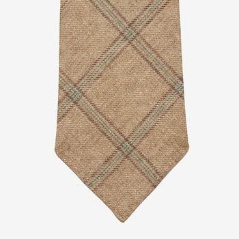 Dreaming of Monday Brown Windowpane 7-Fold French Linen Tie Tip