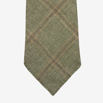 Dreaming of Monday Green Windowpane 7-Fold French Linen Tie Tip