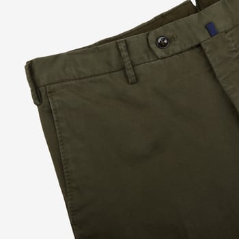 Incotex Moss Green Cotton Stretch Comfort Chinos Edge