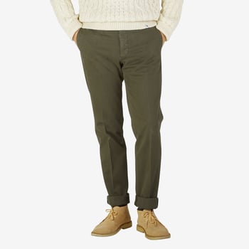 Incotex Moss Green Cotton Stretch Comfort Chinos Front