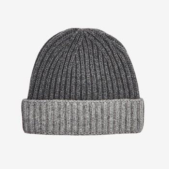 William Lockie Grey Two Tone Cashmere Ribbed Beanie Feature