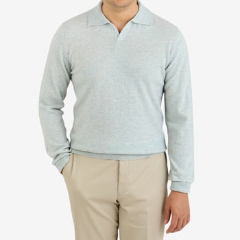 Davida Light Green Cashmere Open Collar Sweater Front