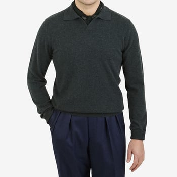Davida Deep Green Cashmere Open Collar Sweater Front.png1