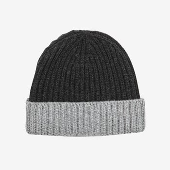William Lockie Charcoal Two Tone Cashmere Ribbed Beanie Feature