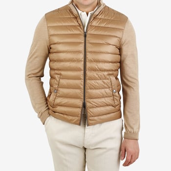 Herno Camel Beige Wool Silk Nylon Padded Jacket Front