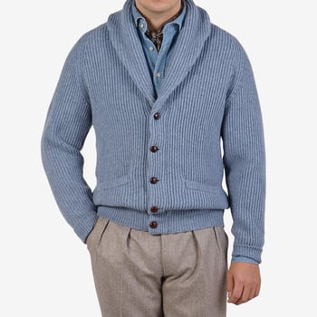 William Lockie - Navy Lambswool Shawl Collar Cardigan | Baltzar