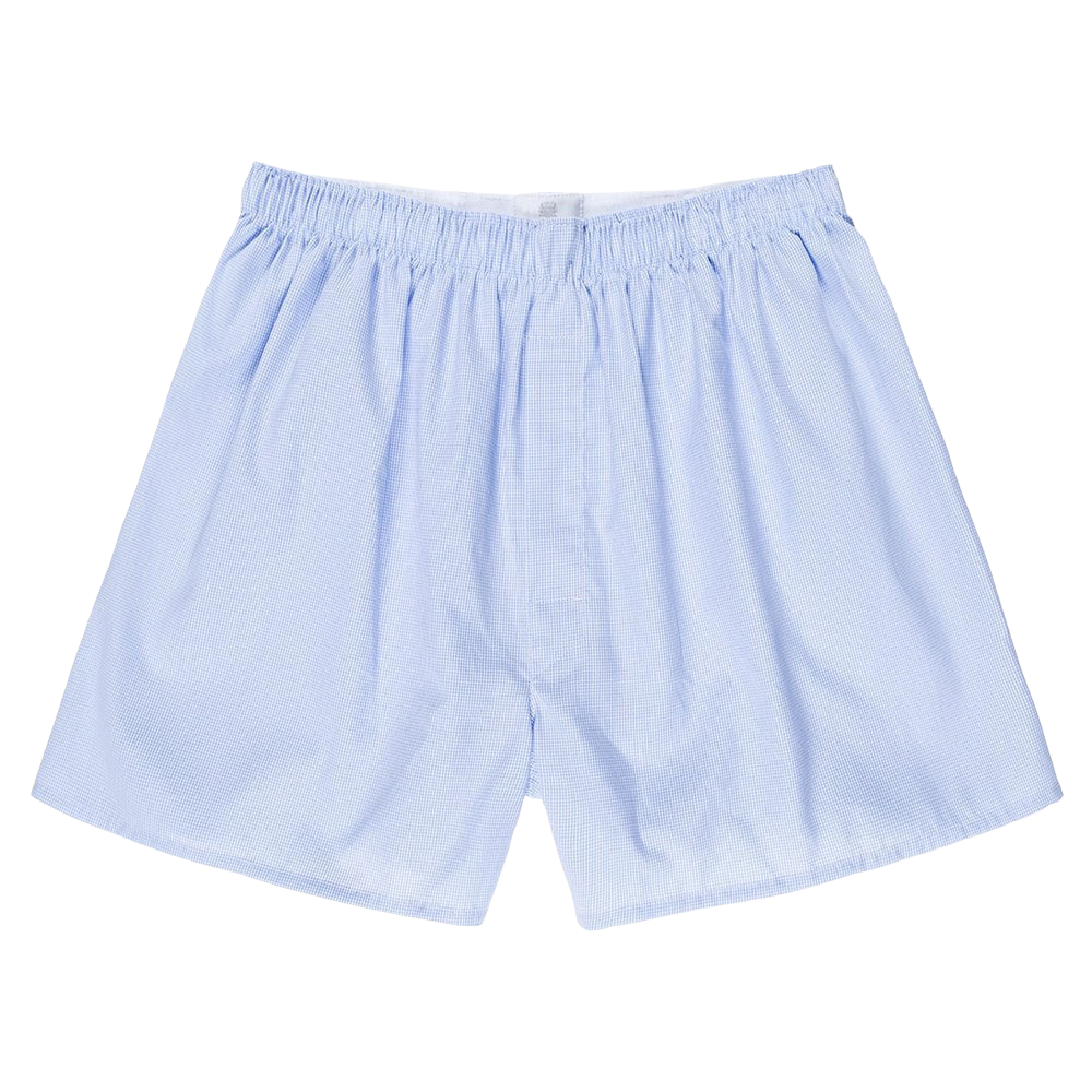 Sunspel - Blue White Cotton Micro Gingham Poplin Boxer Shorts | Baltzar