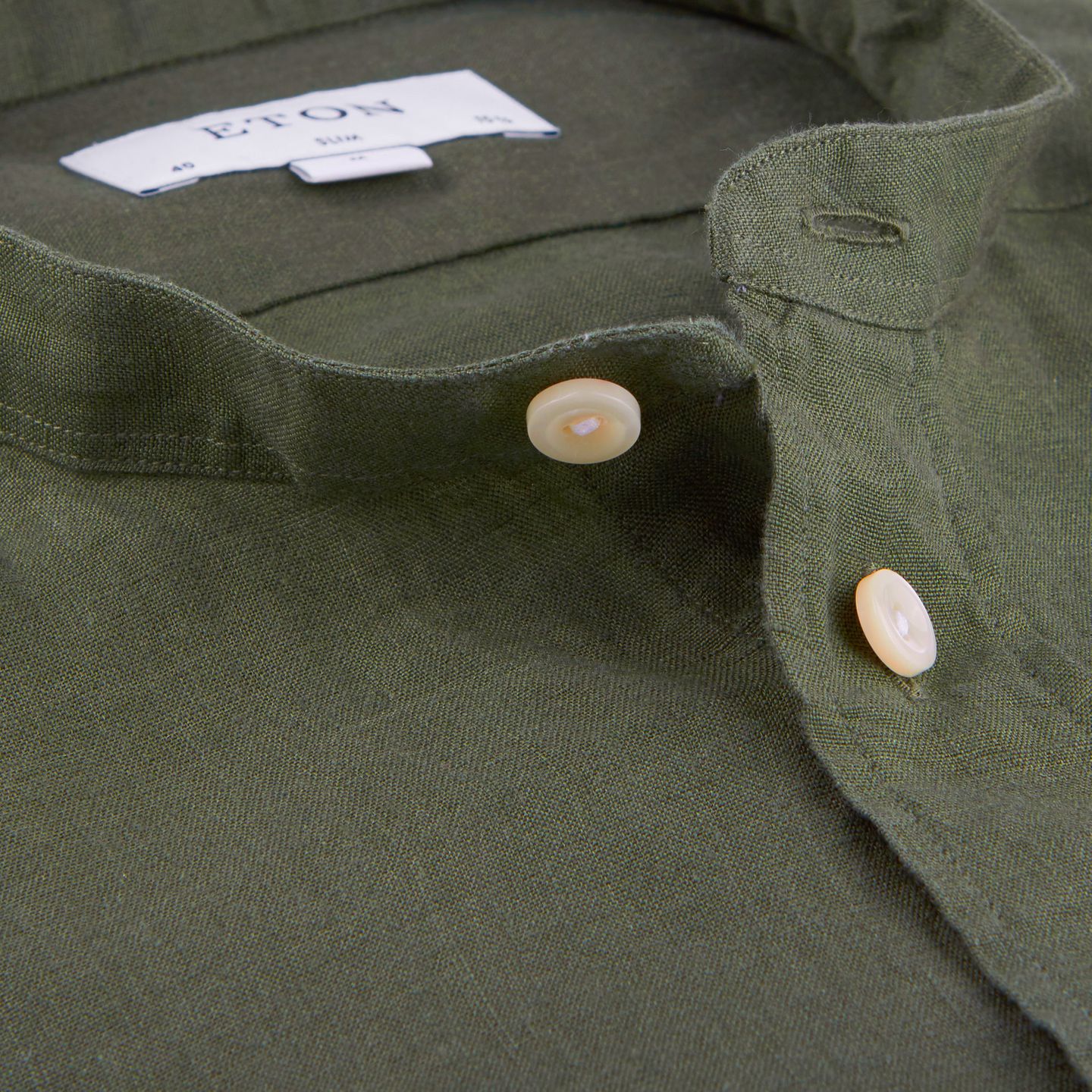 Eton - Green Mandarin Slim Linen Shirt 