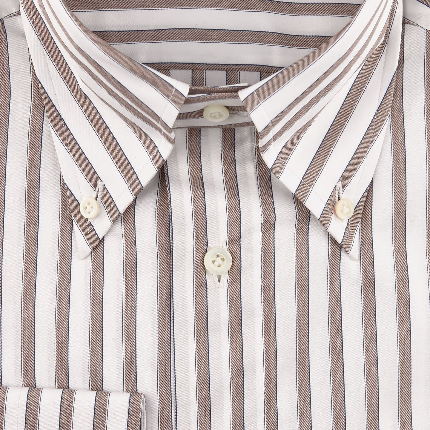 100Hands - Striped Brown and White Gold Line Tailored Fit Shirt | Baltzar