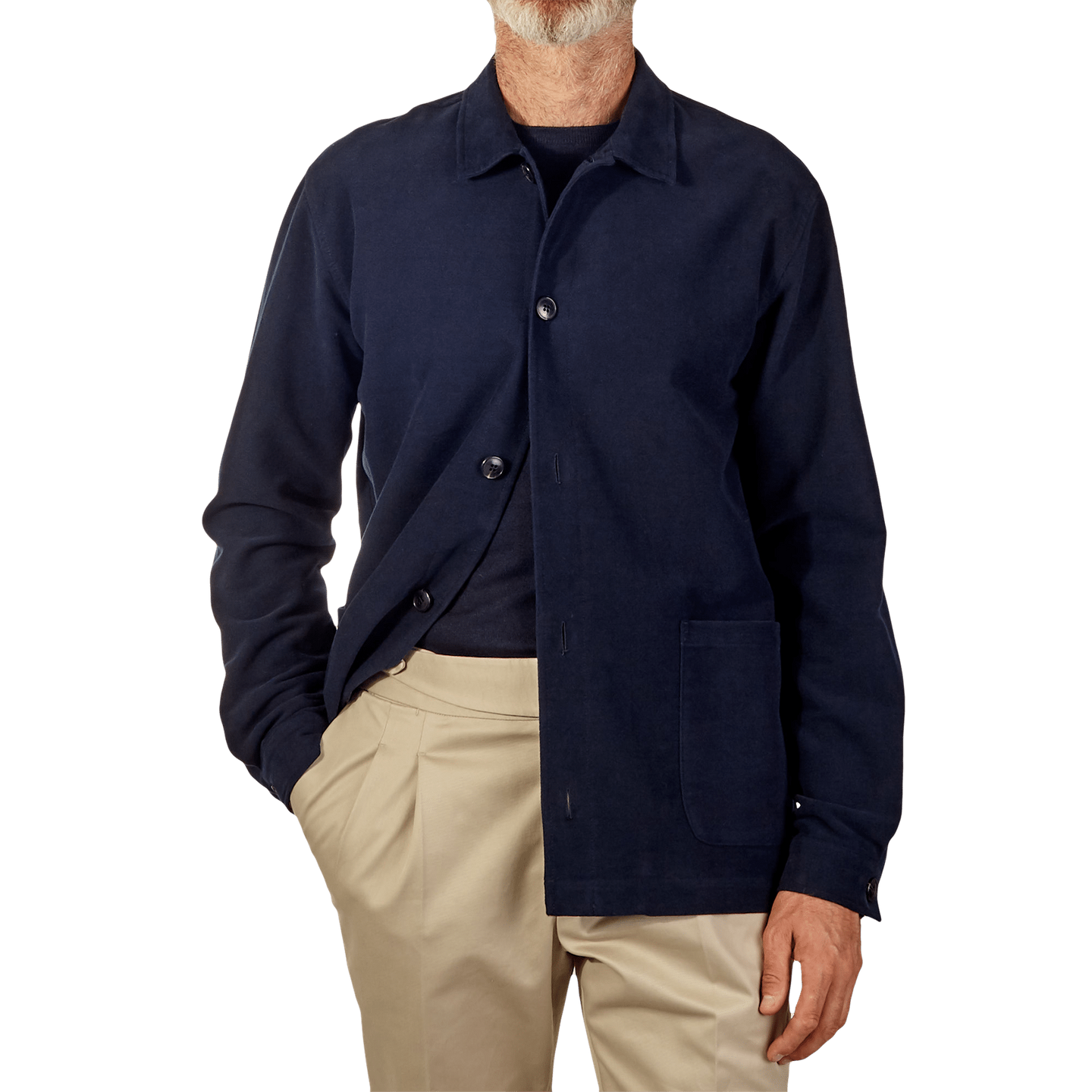 Navy Cotton Moleskin Shirt Jacket