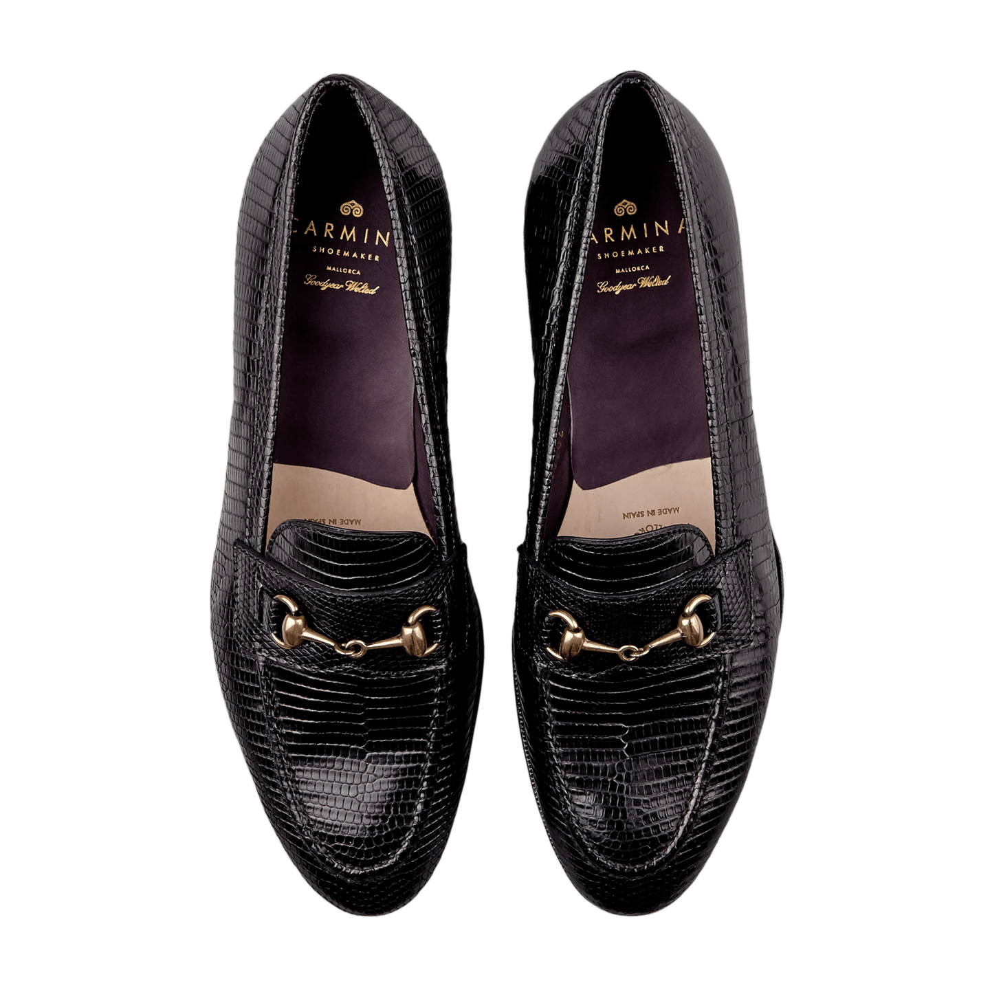 Carmina - Black Lizard Horse-Buckle Loafers | Baltzar