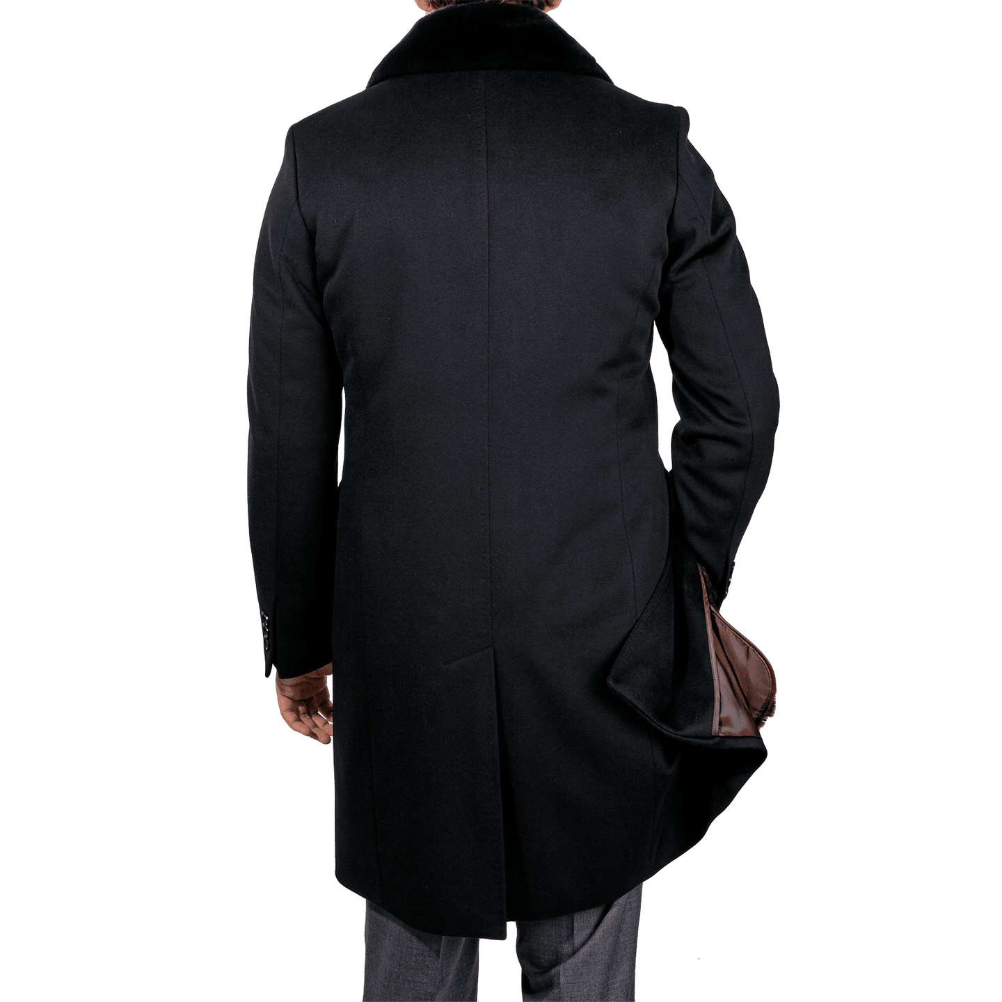 Fur lined Black Wool Overcoat