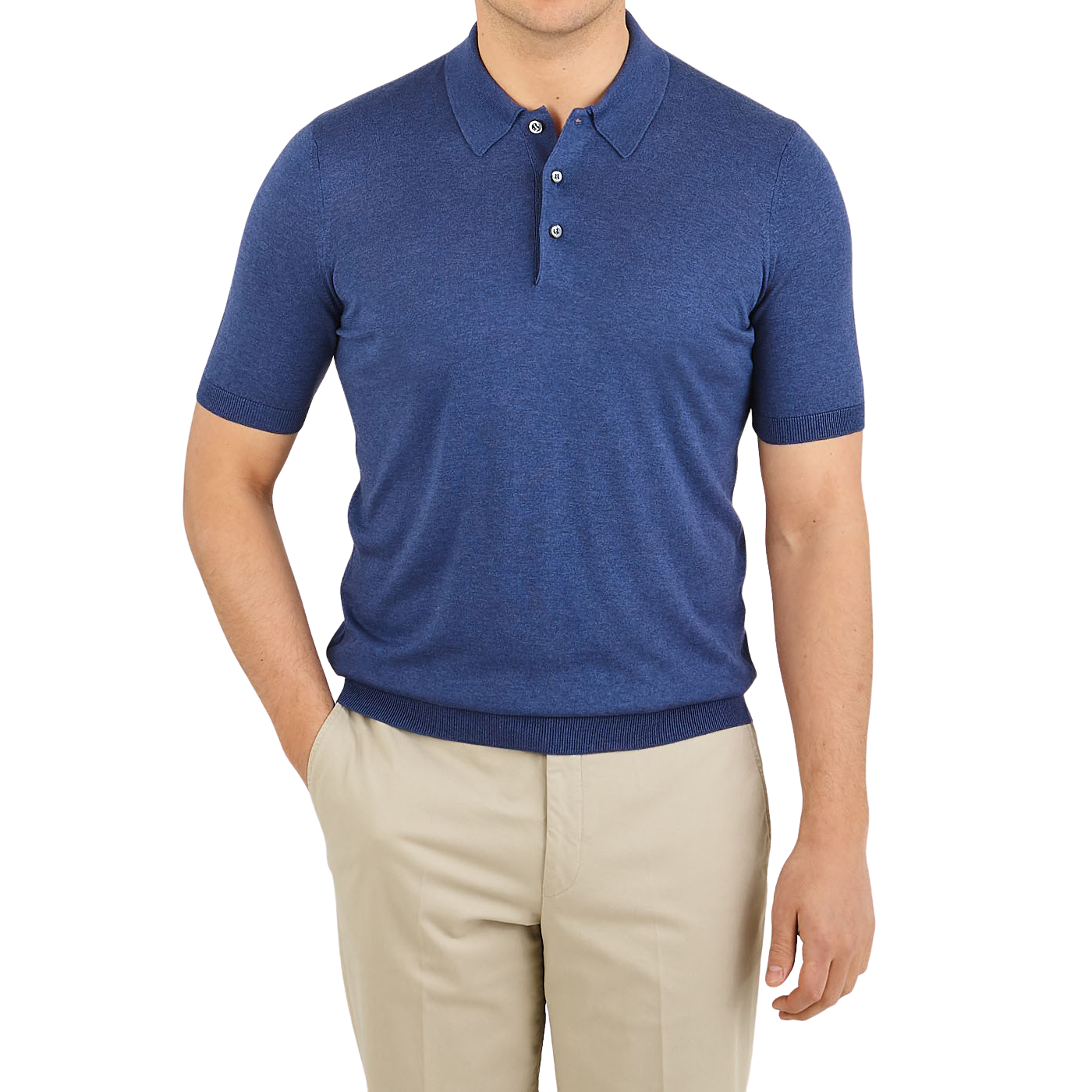 Gran Sasso Blue Silk Knitted Polo Shirt Baltzar