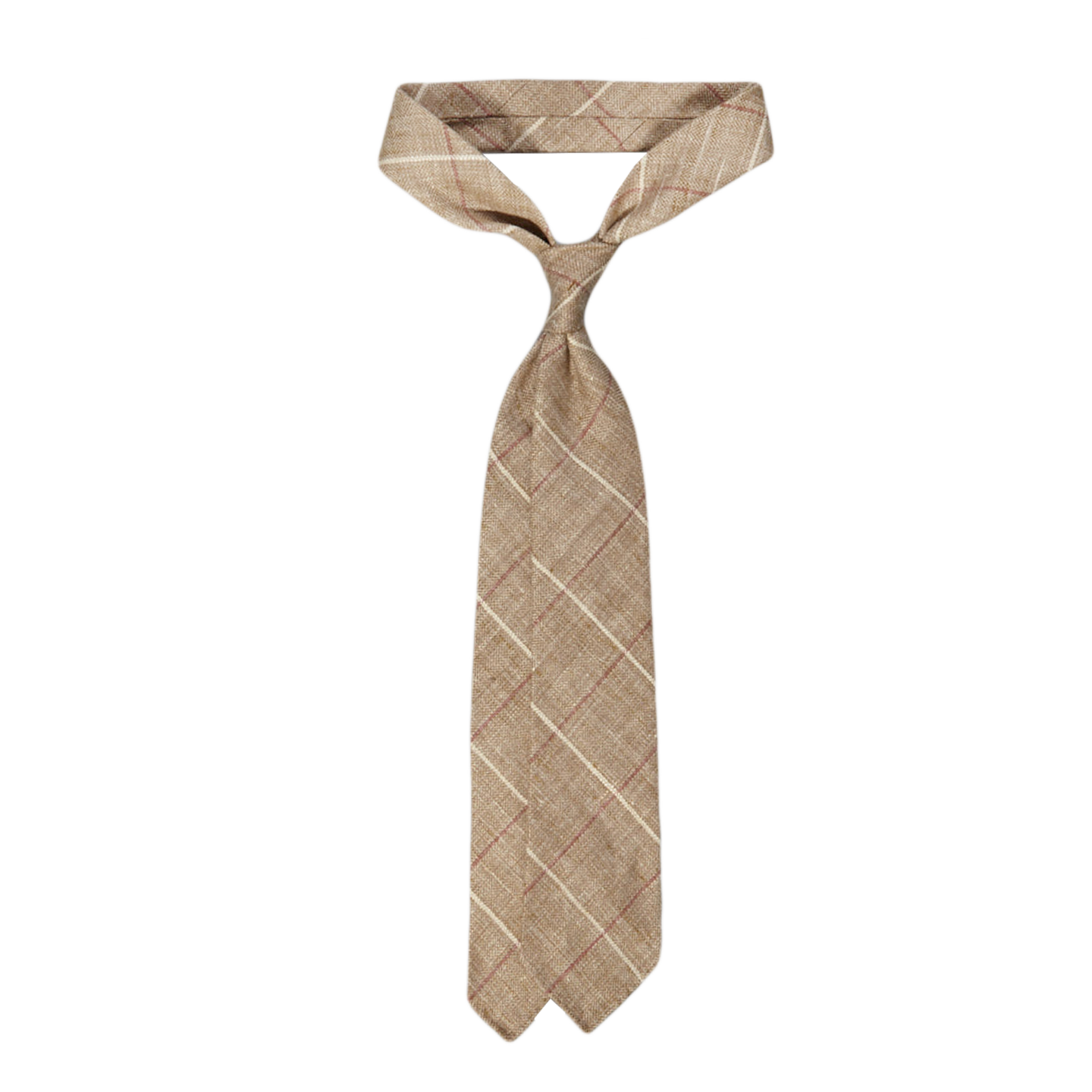 Dreaming of Monday Beige Herringbone Checked 7Fold Silk Linen Tie