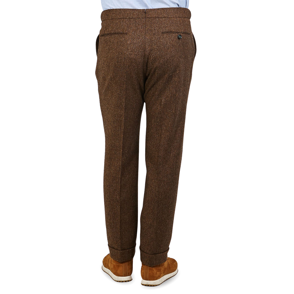 Berwich - Brown Herringbone Wool Tweed Pleated Trousers | Baltzar