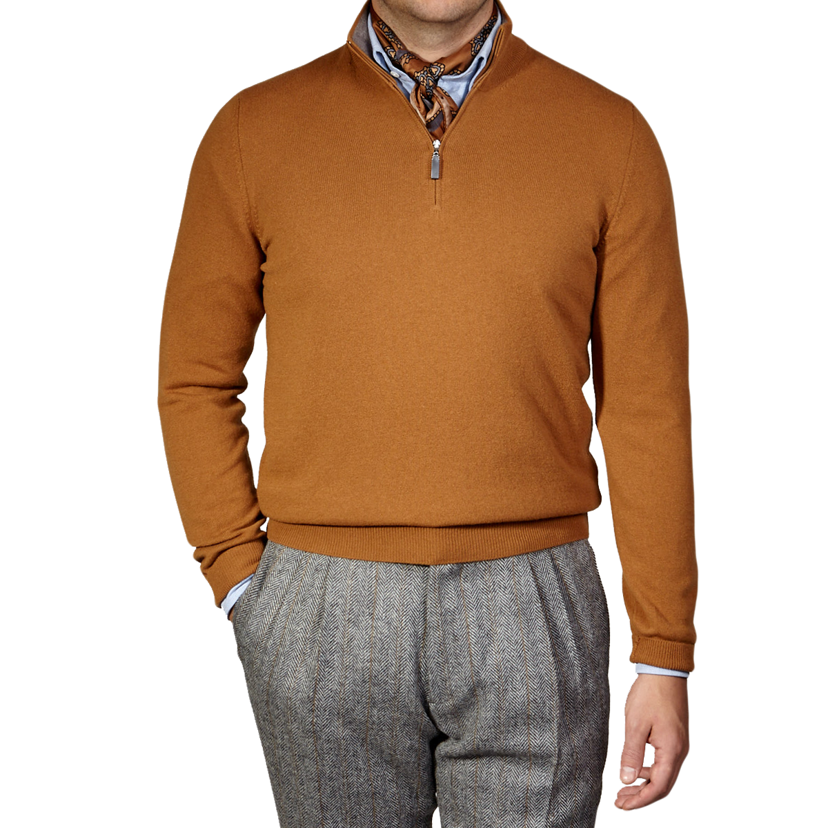 Camel Wool Cashmere 1/4 Zip Sweater 