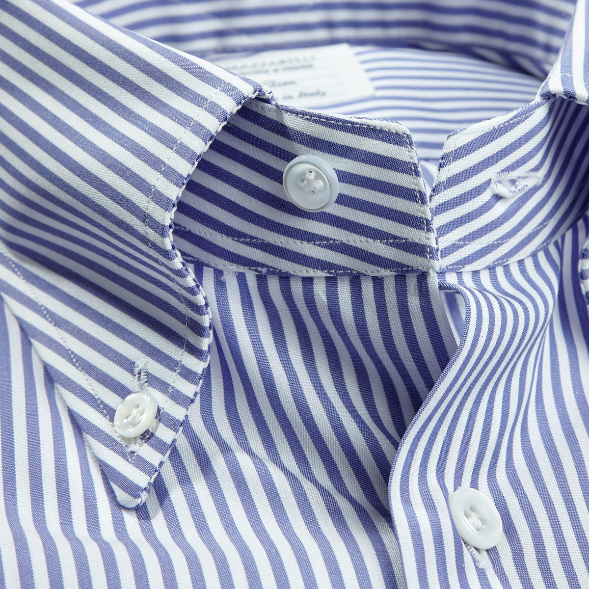 Mazzarelli - Blue White Striped Slim Cotton Shirt | Baltzar