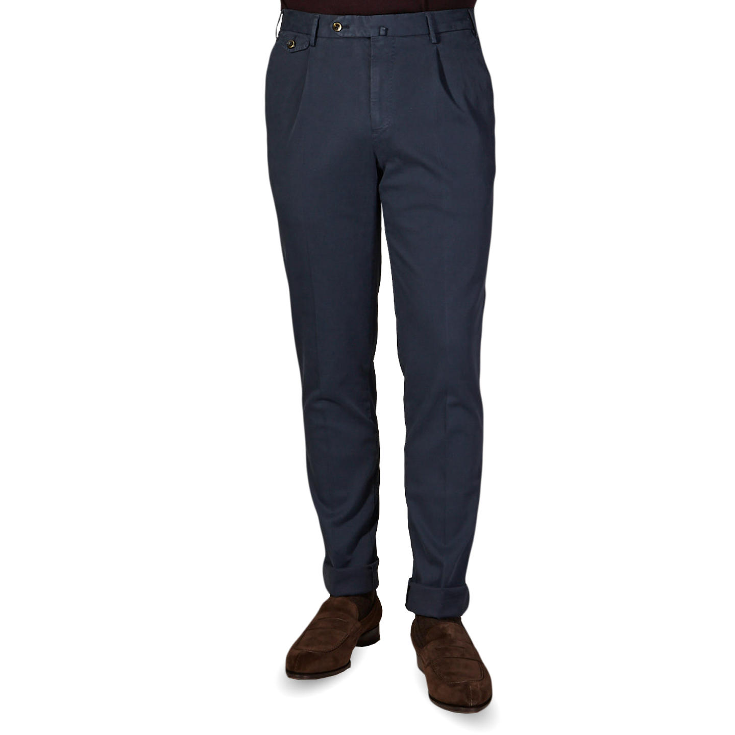 Navy Gentlemen Fit Pleated Cotton Trousers
