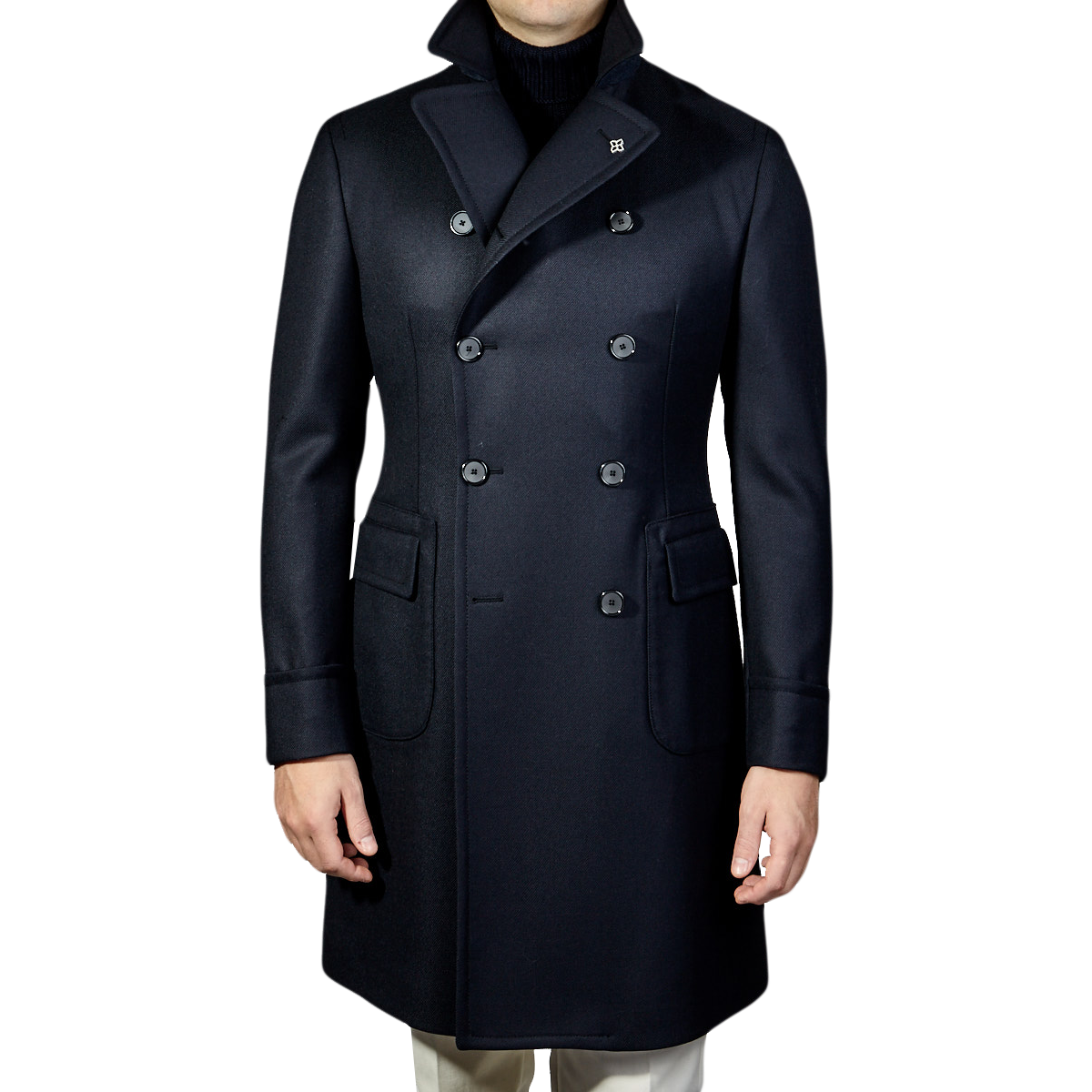 Tagliatore - Navy Double Breasted Wool Twill Polo Coat | Baltzar