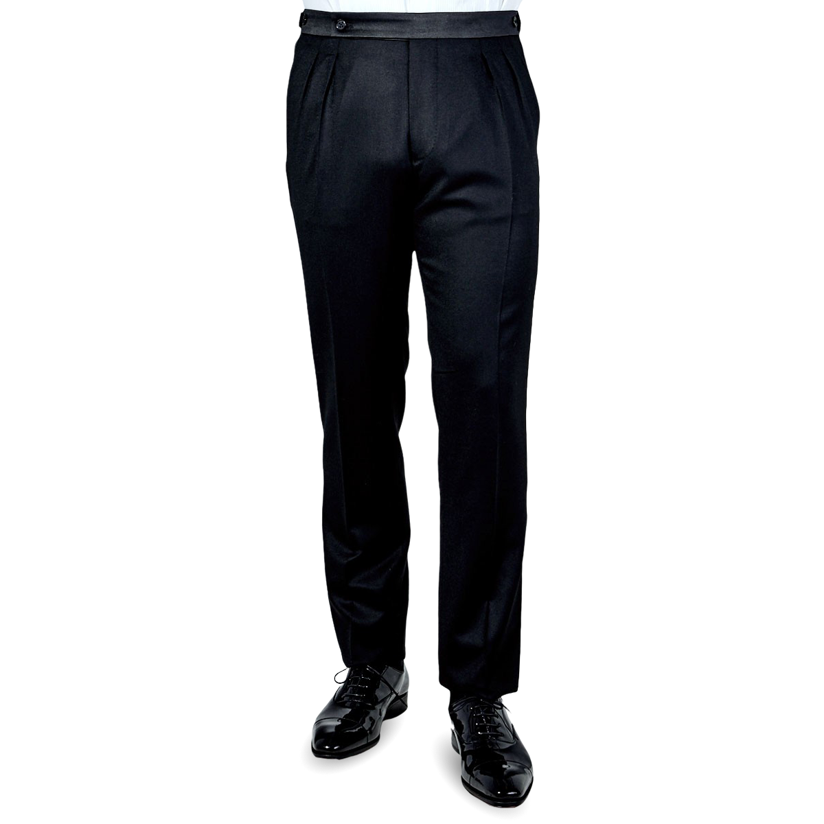Black Wool Flannel Tuxedo Pleated 