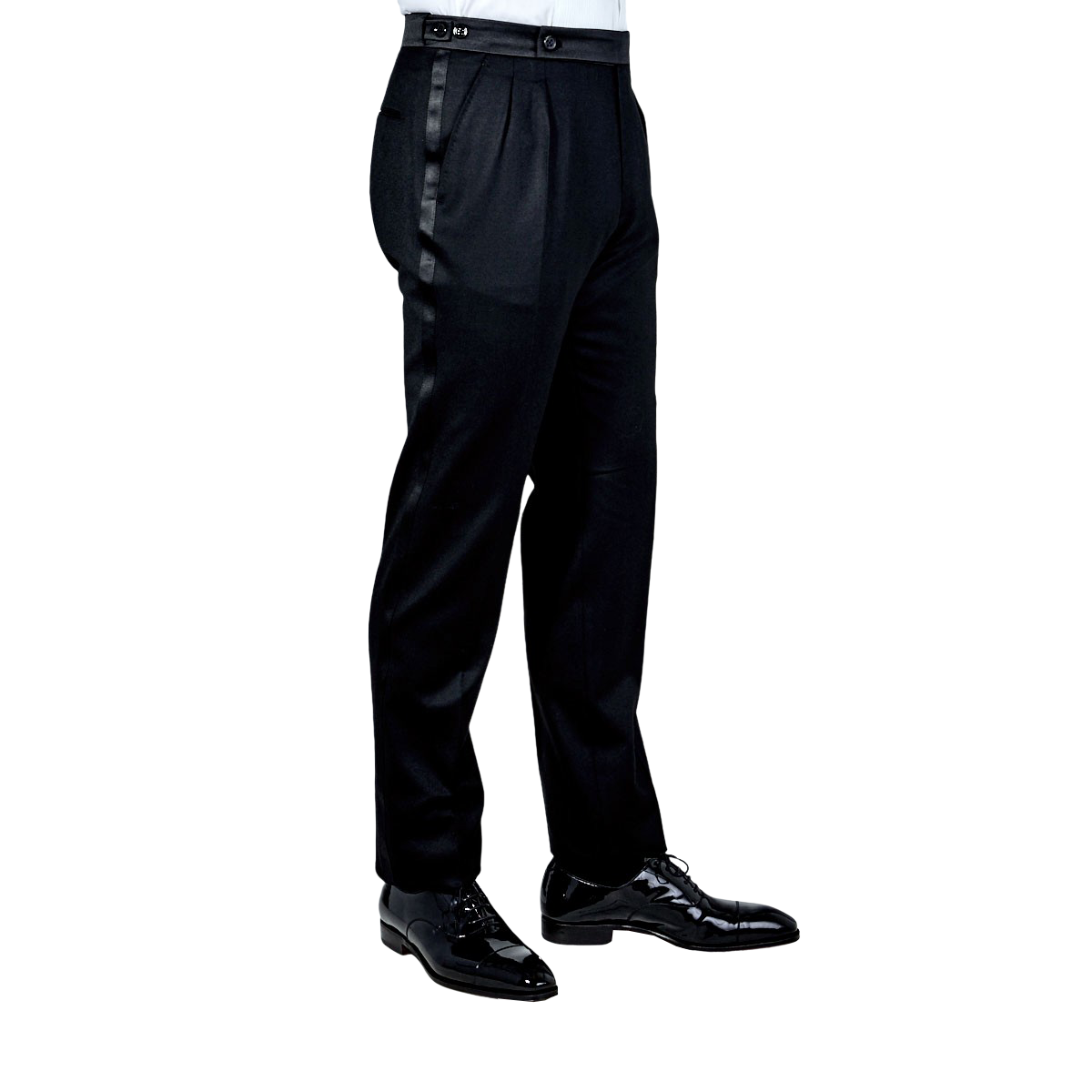Berwich Black Wool Flannel Tuxedo Pleated Trousers Baltzar
