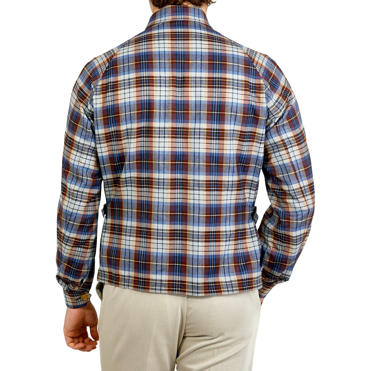 Blue Brown Cotton Madras Golfer Jacket