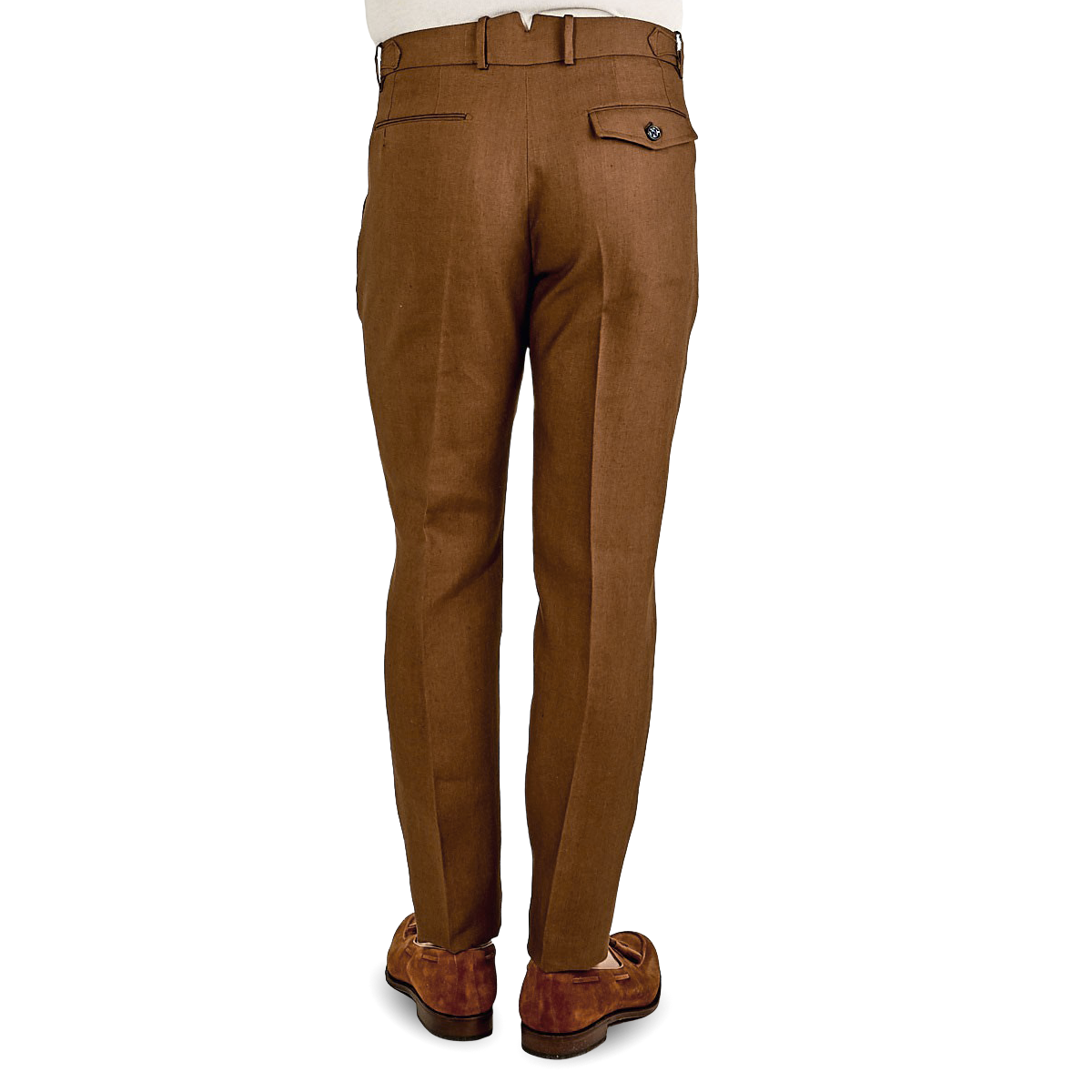 Tobacco Brown Linen Pleated Trousers 