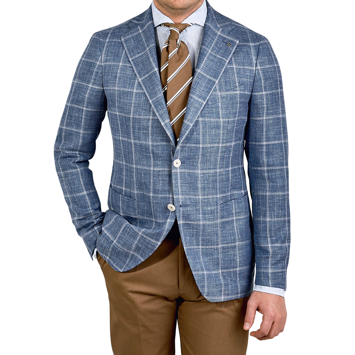 Tagliatore - Blue Checked Wool Silk Linen Blazer | Baltzar