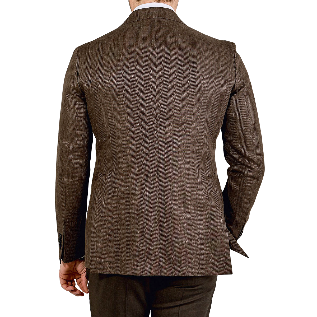 Tagliatore - Brown Herringbone Cotton Linen Blazer | Baltzar