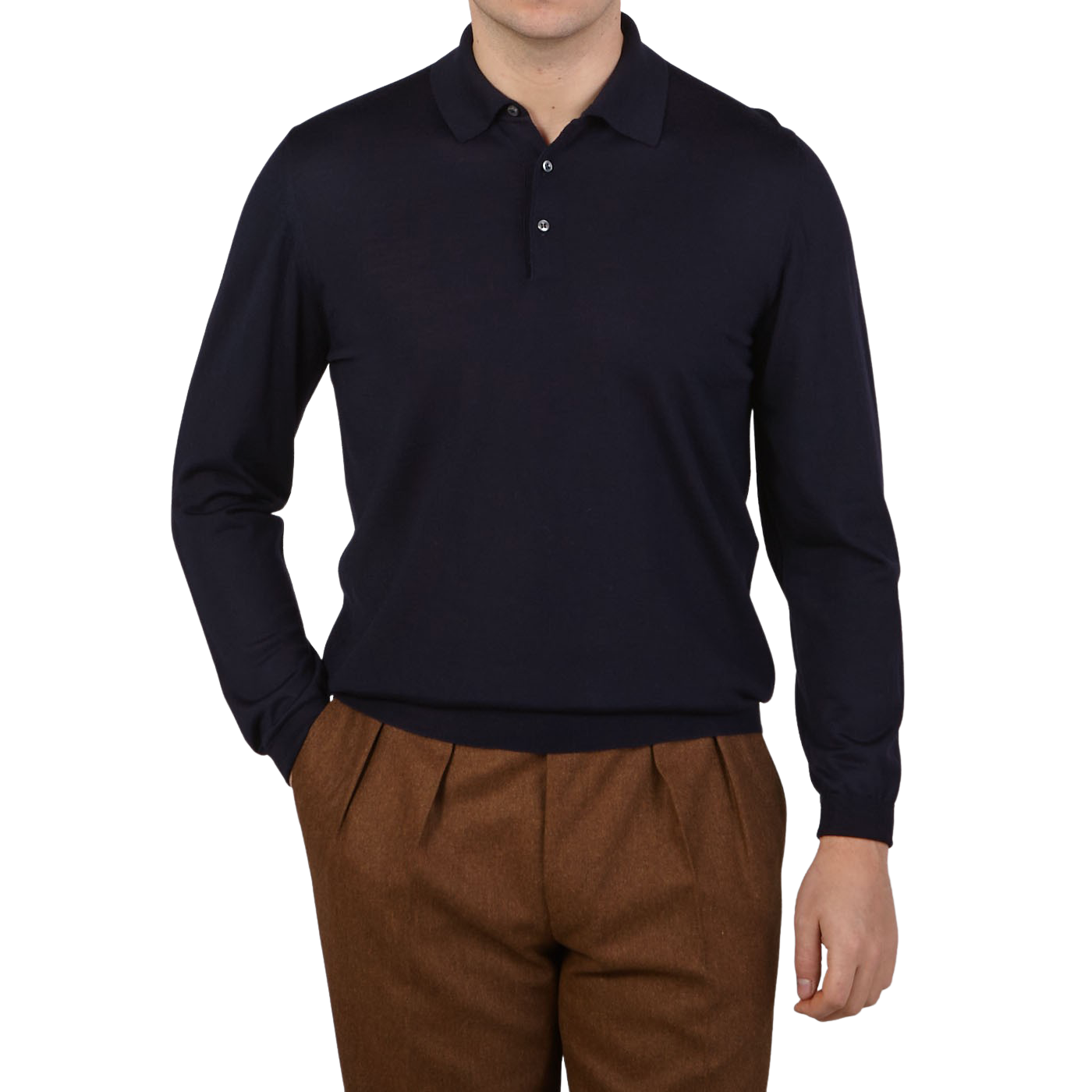 Fedeli - Navy 140s Wool Polo Shirt | Baltzar