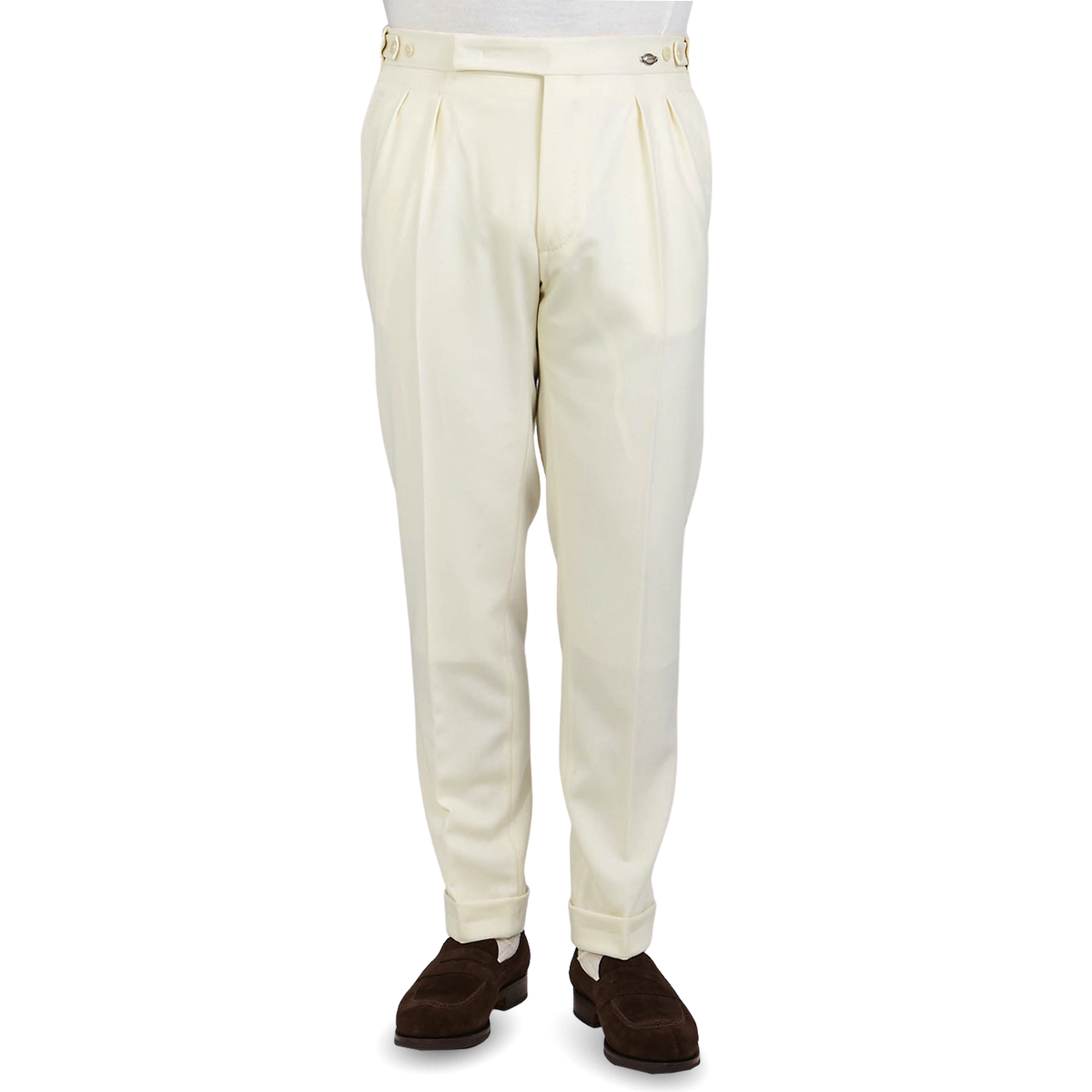 Tagliatore  Cream White Pleated Wool Flannel Trousers  Baltzar