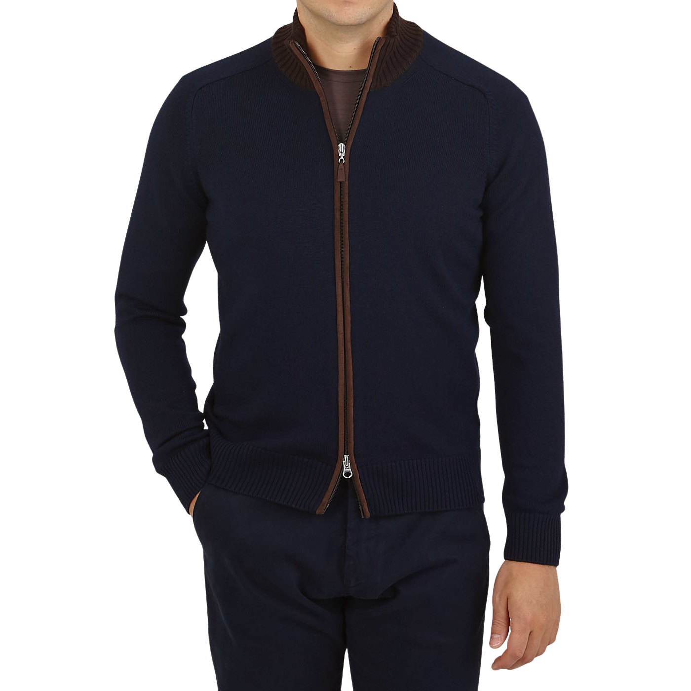 Gran Sasso - Navy Merino Wool Zip Cardigan | Baltzar