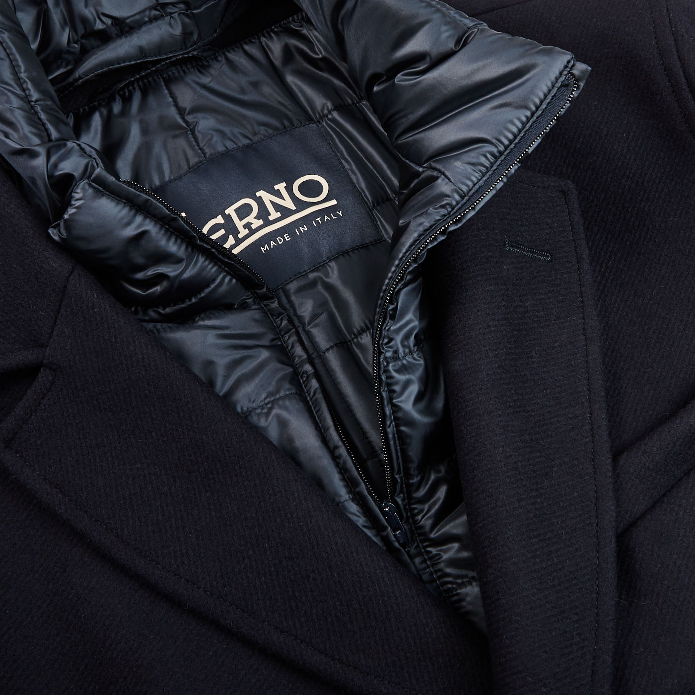 Herno - Navy Wool Down Padded Coat | Baltzar