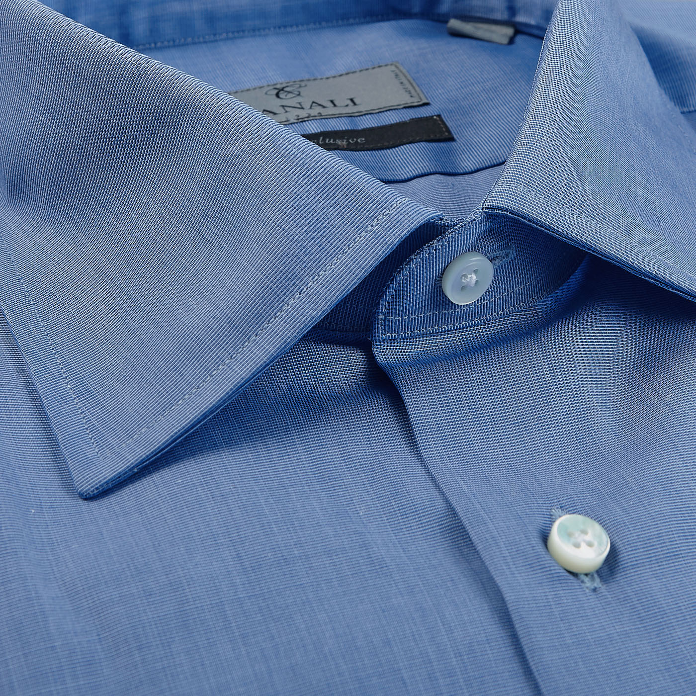 Canali - Light Blue Textured Cotton Cutaway Shirt | Baltzar