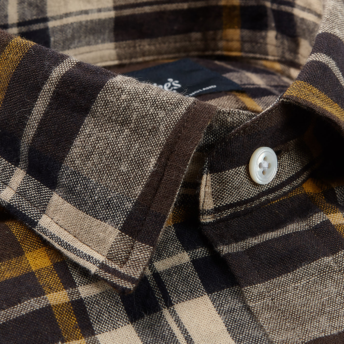 Drake's - Brown Checked Cotton Linen Two-Pocket Work Shirt | Baltzar