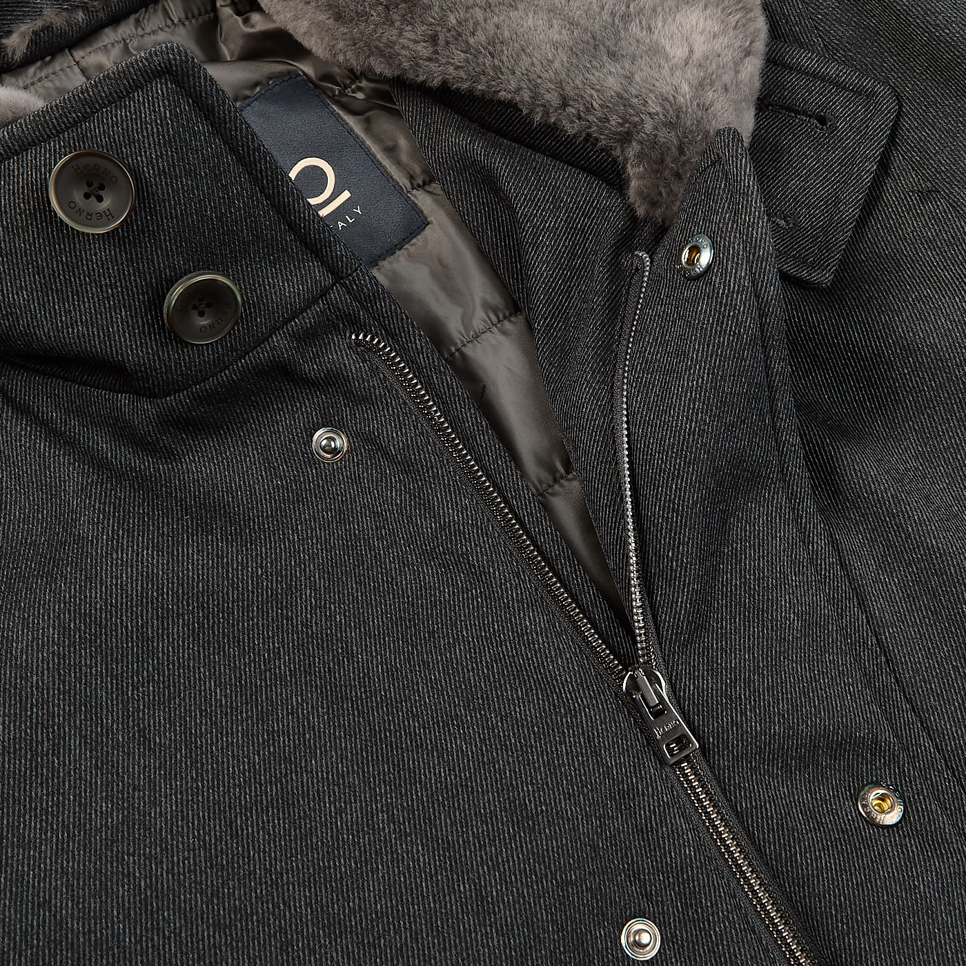 Charcoal Wool Twill Beaver Collar Jacket