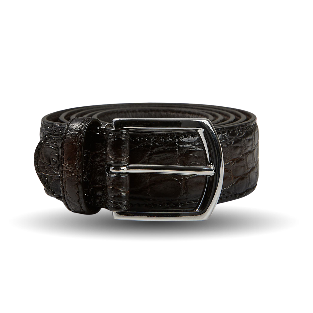 Canali - Dark Brown Crocodile Belly Leather 35mm Belt | Baltzar
