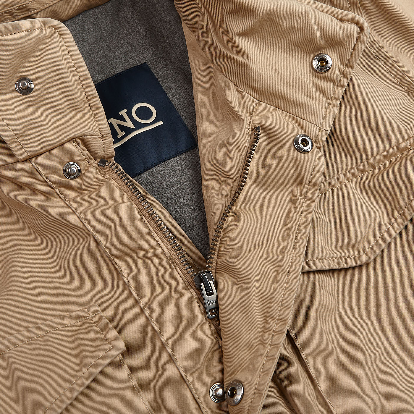 Herno - Khaki Washed Cotton Field Jacket | Baltzar