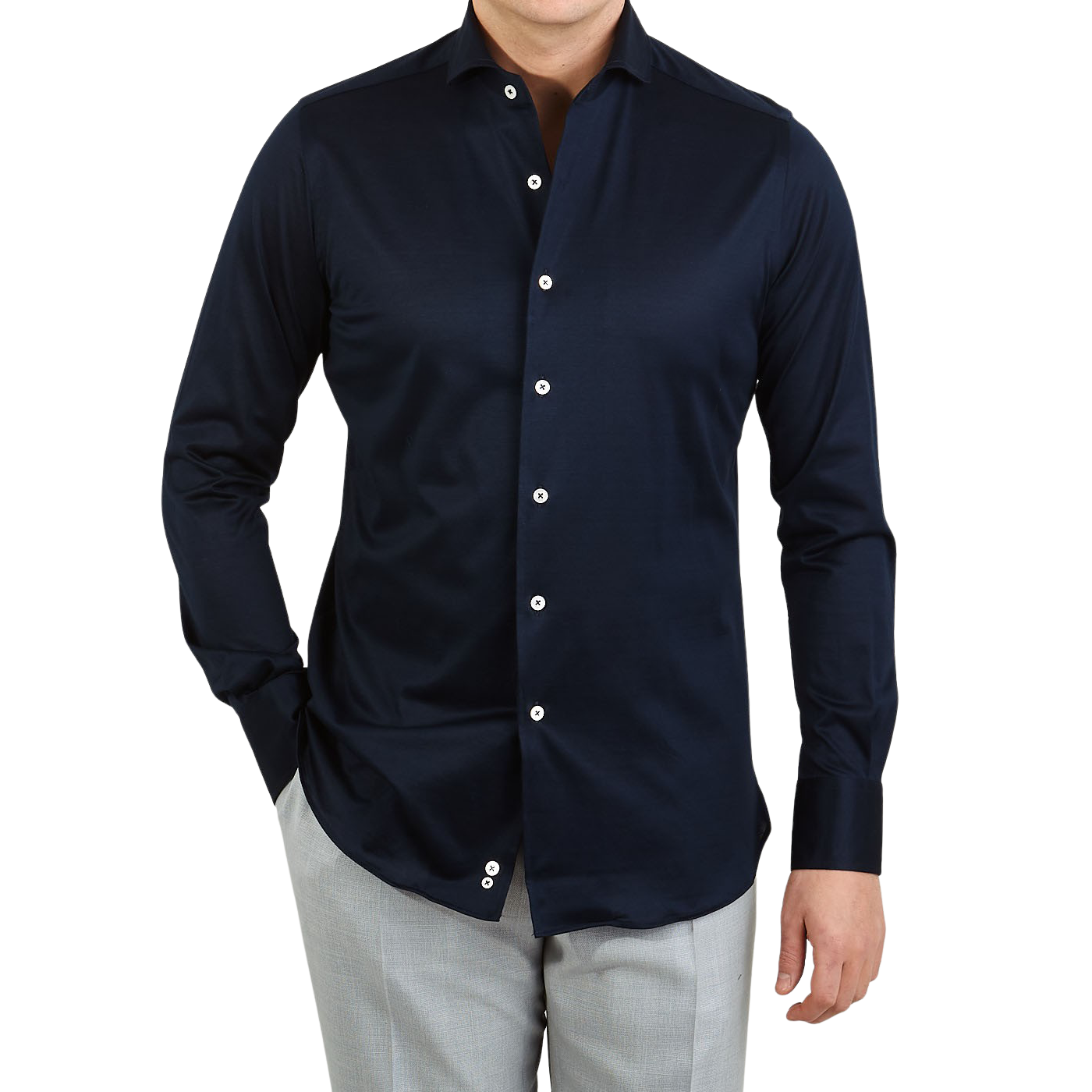 Withered vinder Bedøvelsesmiddel Canali - Navy Cotton Jersey Casual Shirt | Baltzar