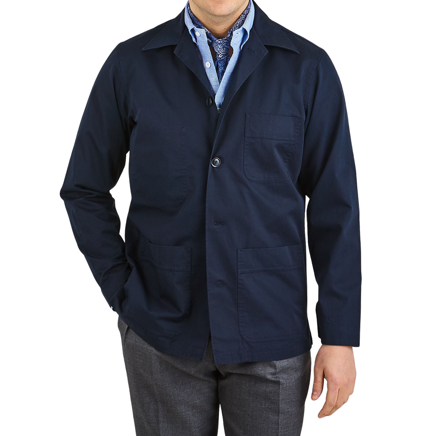 Ring Jacket - Navy Blue Cotton Linen Workman Shacket | Baltzar