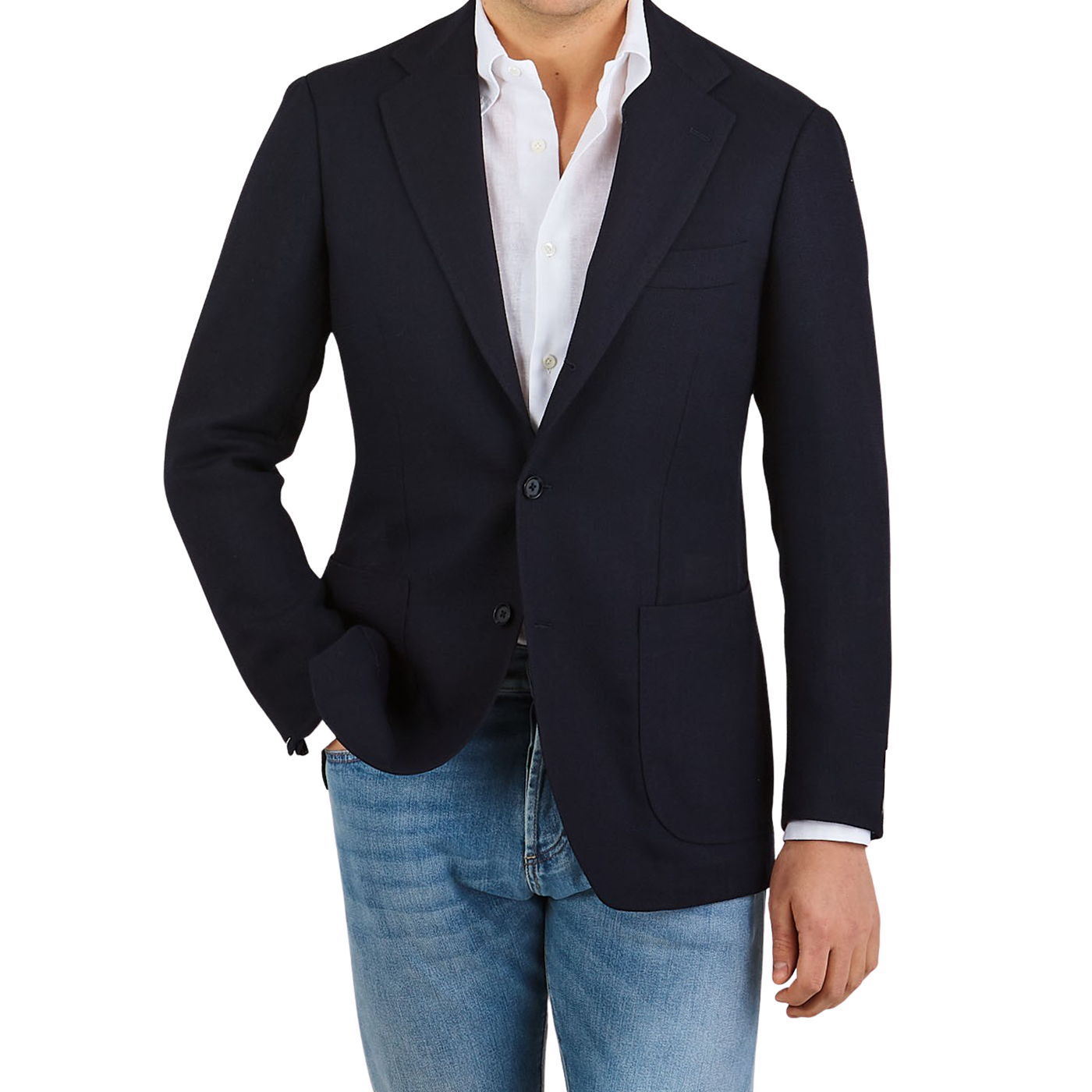 Navy Lightweight Wool Balloon Travel Blazer