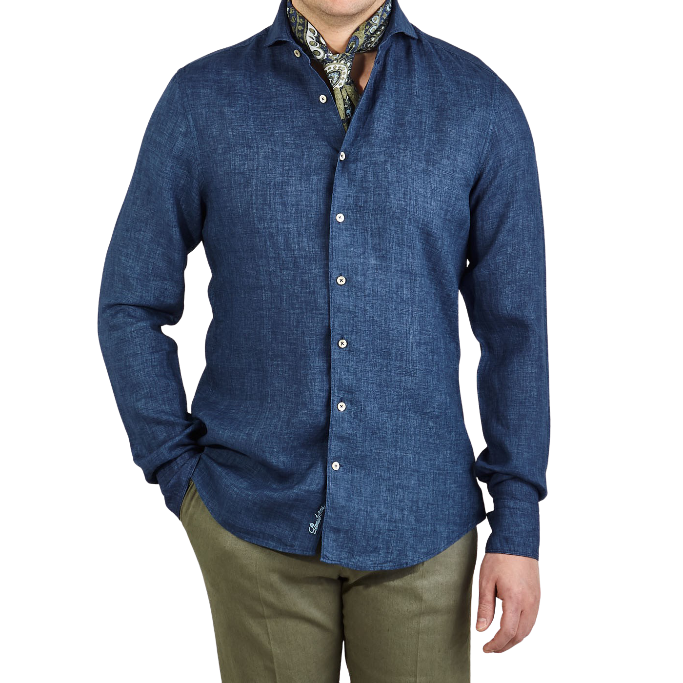 Stenströms - Denim Blue Linen Cutaway Slimline Shirt | Baltzar