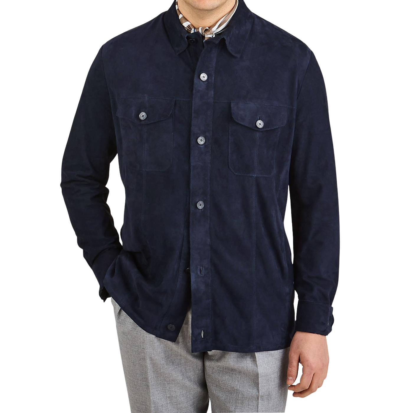 Torras - Navy Suede Leather Overshirt | Baltzar