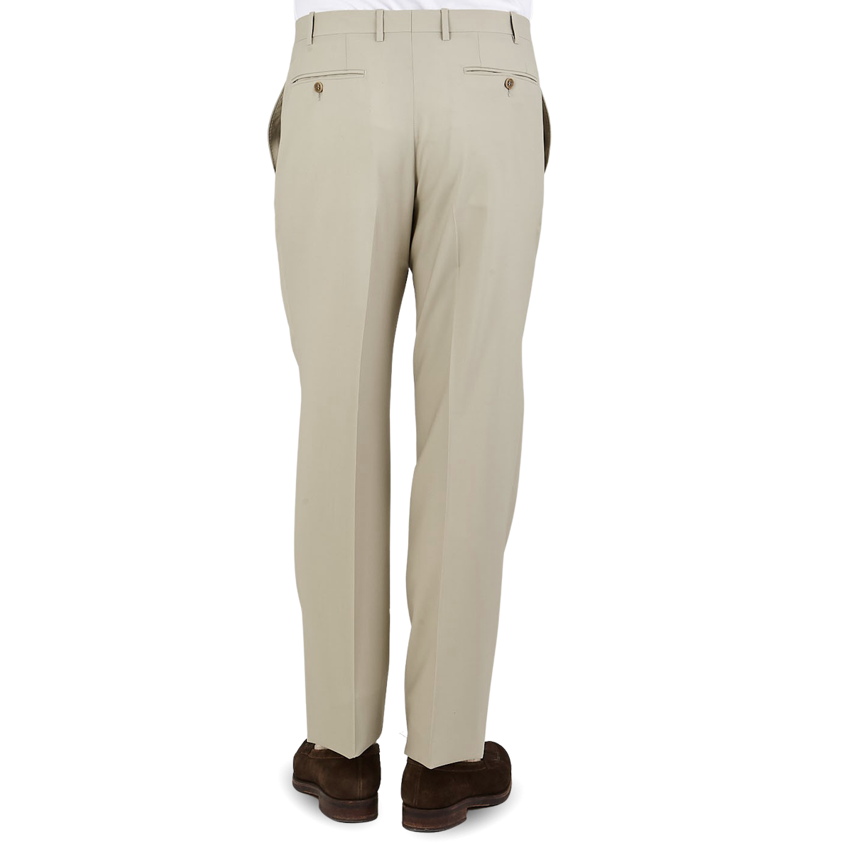 Khaki Tropical Wool Flat Front Trousers 