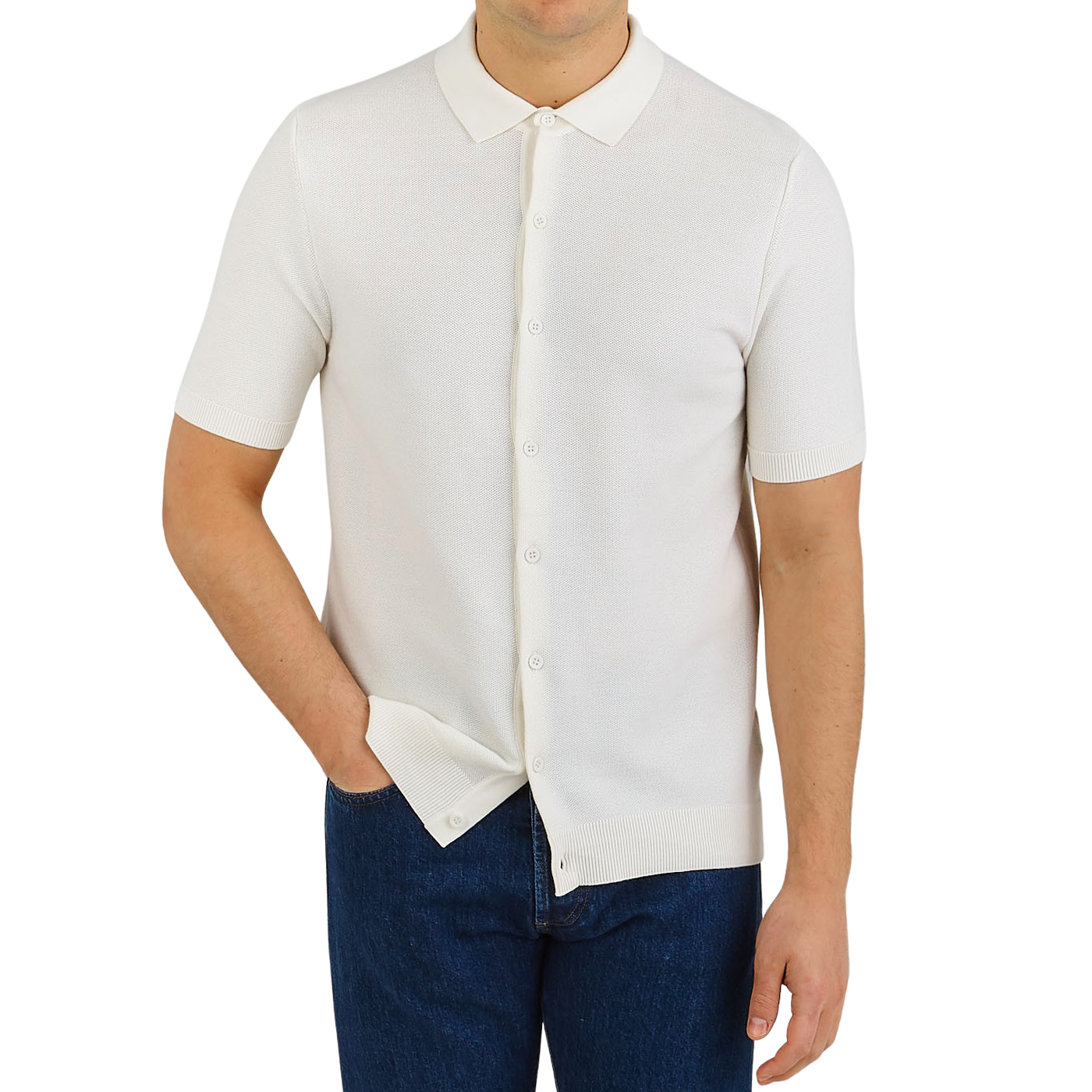 Sunspel Ecru Knitted Cotton Fine Textured Shirt Baltzar