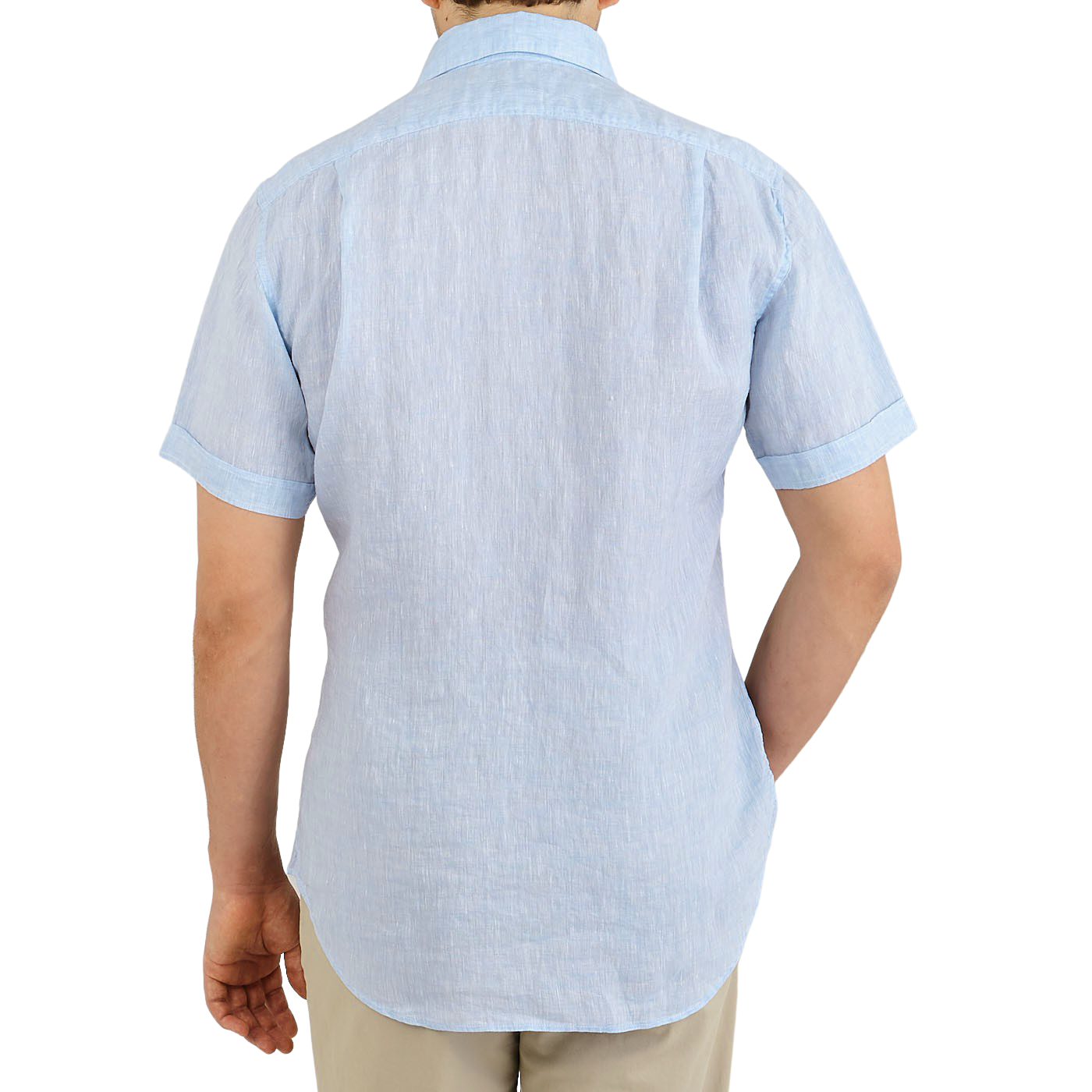 Sky Blue Linen Fitted Body Short Sleeve 
